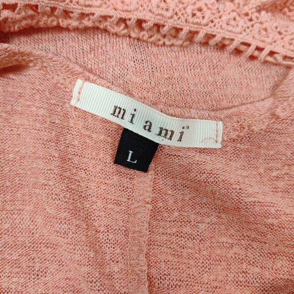 Miami Women's Knit Crochet Blouse in Coral Size Large Cut Out Beach Summer - Picture 3 of 8